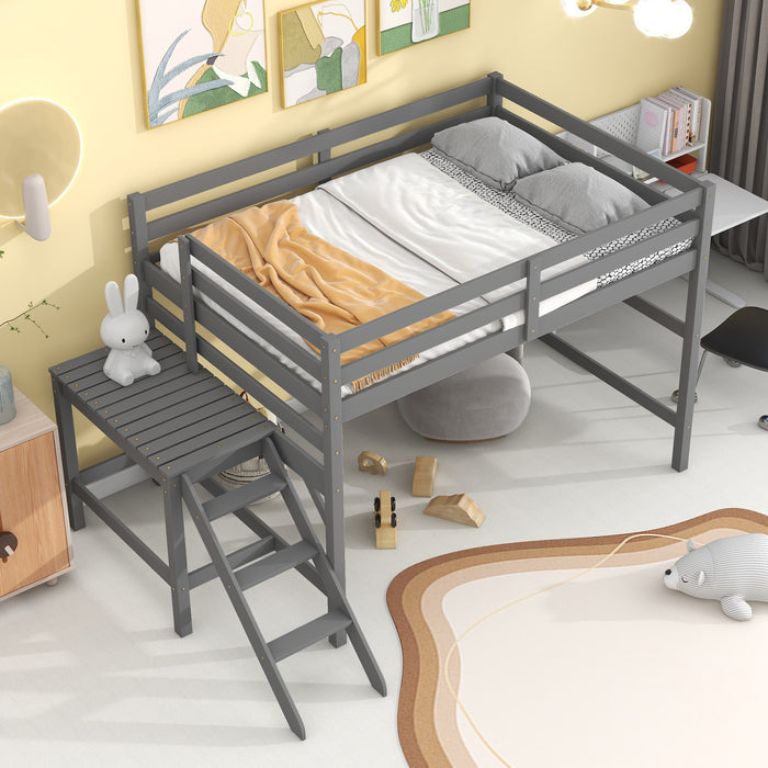 Gray Full Loft Bed with Platform Ladder | lowrysfurniturestore