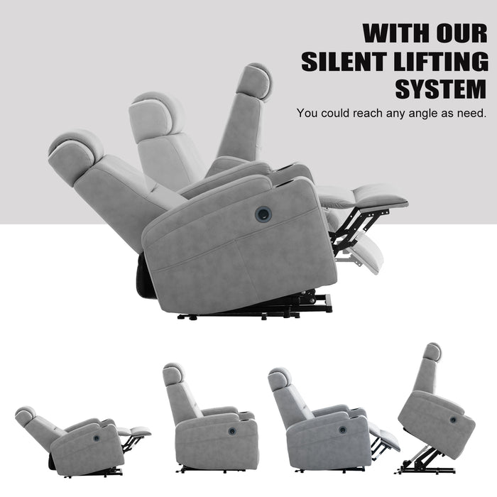 Lift Chair Light Gray Modern Reclining Side Pocket USB Charge Port