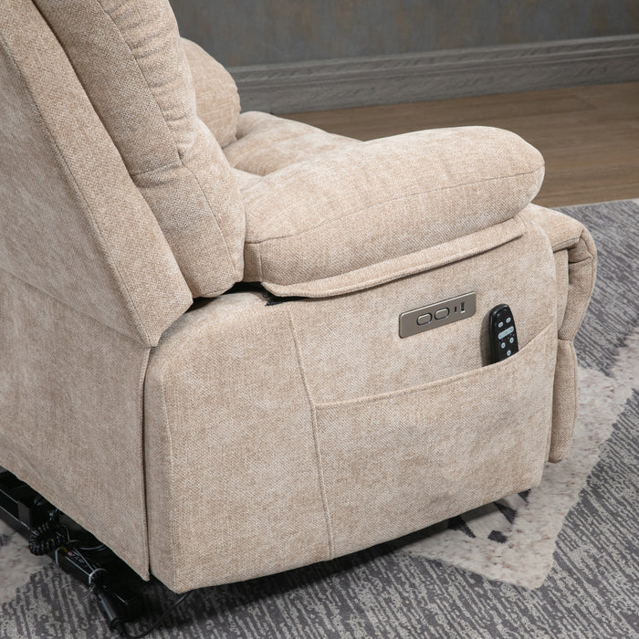 Lift Chair Beige Chenille 23" Seat Width and High Back Large Power Lift Recliner 8-Point Vibration Massage and Lumbar Heating