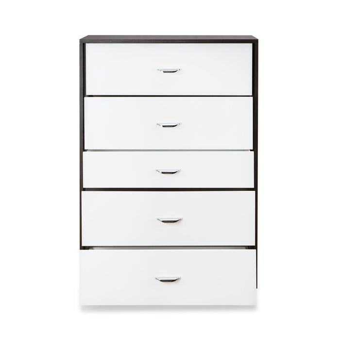 White & Espresso 5-Drawer Chest of Drawers