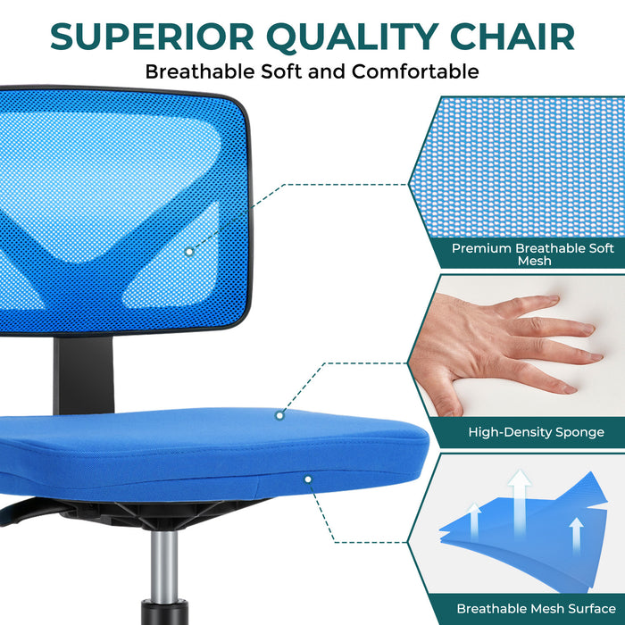 Blue Armless Desk Chair Small Home Office Chair with Lumbar Support | lowrysfurniturestore