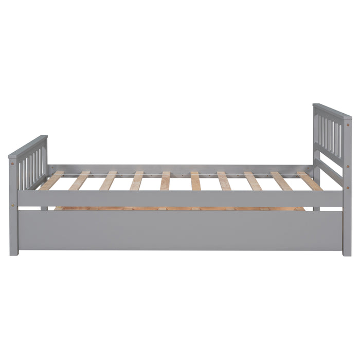 Twin Bed with Trundle, Platform Bed Frame with Headboard and Footboard, for Bedroom Small Living Space,No Box Spring Needed,Grey | lowrysfurniturestore