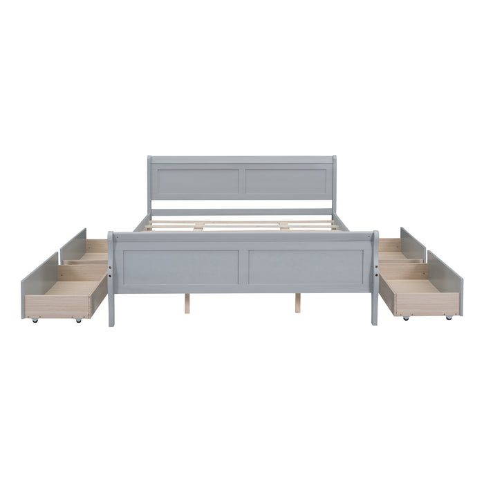 Queen Gray Wood Platform Bed with 4 Drawers