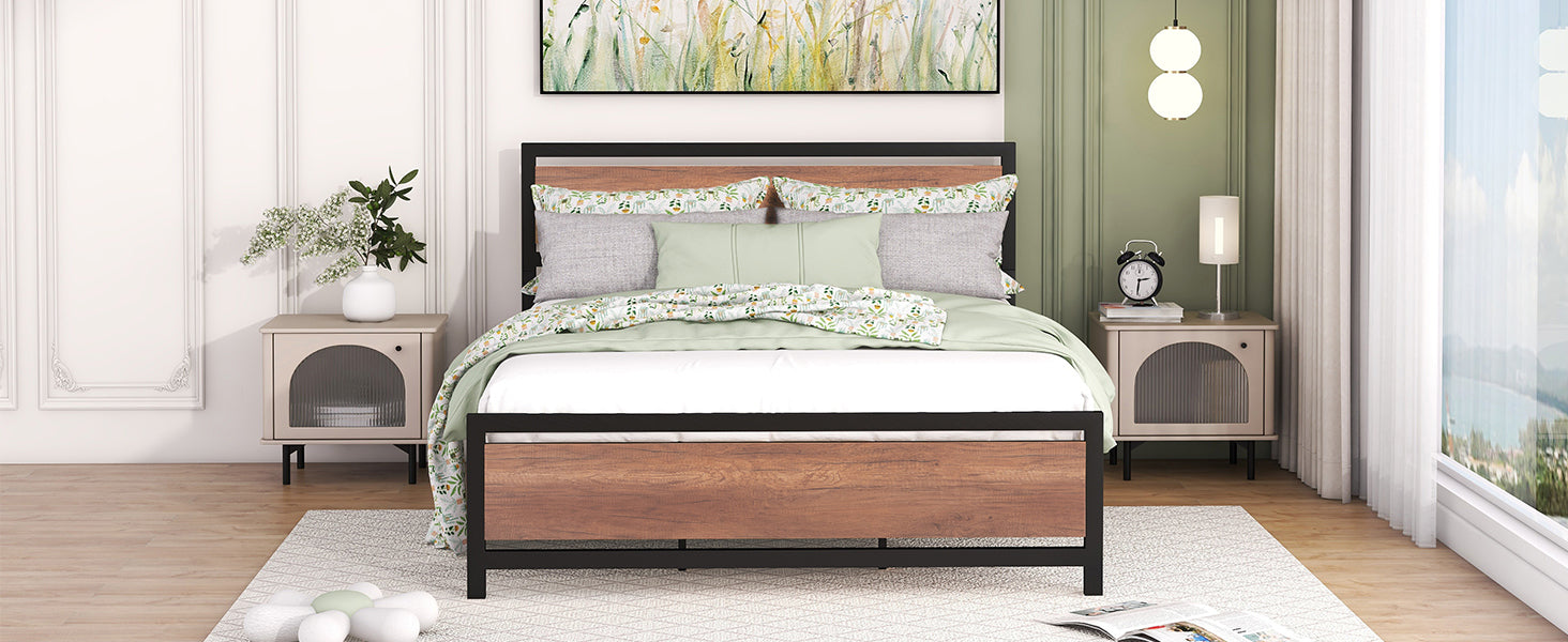 Queen Black Metal and Wood Bed Frame