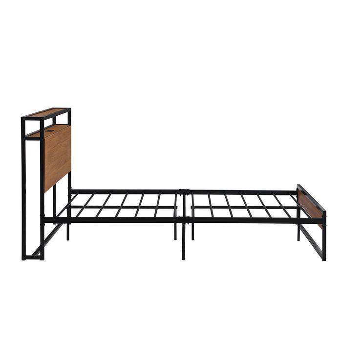 Full Size Metal Platform Bed Frame with Sockets, USB Ports and Slat Support ,No Box Spring Needed Black | lowrysfurniturestore