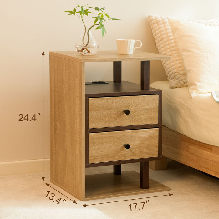 Walnut Nightstand with 2 Drawers USB Ports and Outlets