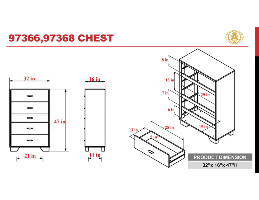 White & Espresso 5-Drawer Chest of Drawers