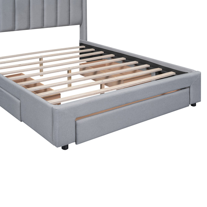 Queen Gray Upholstered Platform Bed with Storage