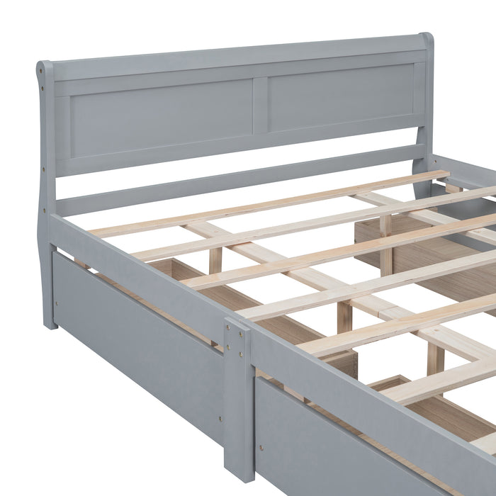 Queen Gray Wood Platform Bed with 4 Drawers