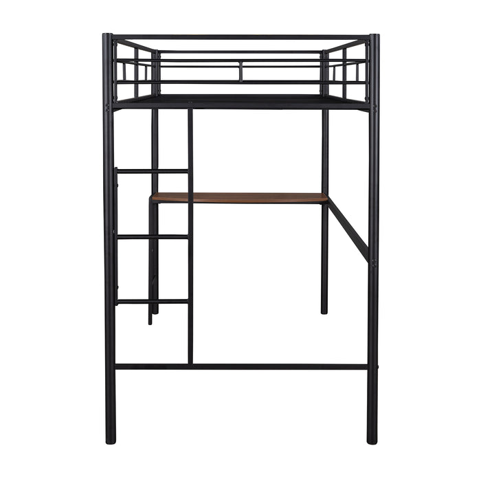 Black Twin Metal Black Bunk Bed with Desk Ladder and Guardrails lowrysfurniturestore