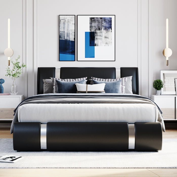 Queen Black Faux Leather Platform Bed with a Hydraulic Storage System