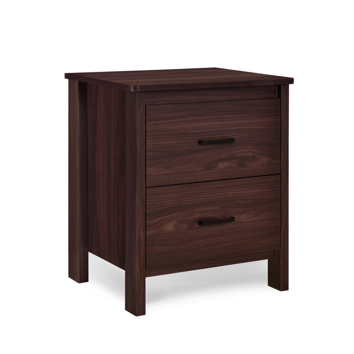 Wenge Nightstand Modern Design with 2 Drawers and Faux Wood Finish