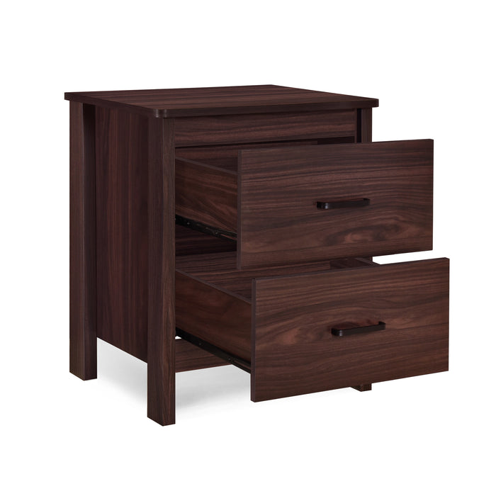 Wenge Nightstand Modern Design with 2 Drawers and Faux Wood Finish