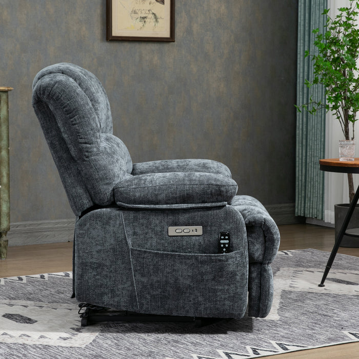 Lift Chair Blue Chenille 23" Seat Width and High Back Medium Size Power Lift Recliner with 8-Point Vibration Massage and Lumbar Heating