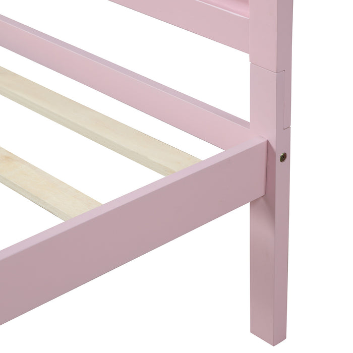 Wood Platform Bed Twin Bed Frame Mattress Foundation with Headboard and Wood Slat Support (Pink) | lowrysfurniturestore
