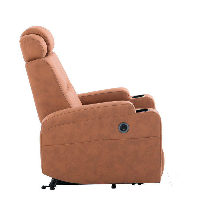 Lift Chair Orange Modern Side 24" Seat Width Side Pocket USB Charge Port