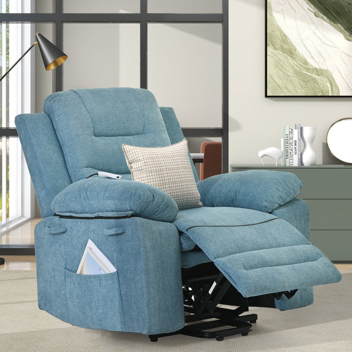 Lift Chair Blue with Adjustable Massage and Heating Function Recliner Chair with Infinite Position and Side Pocket