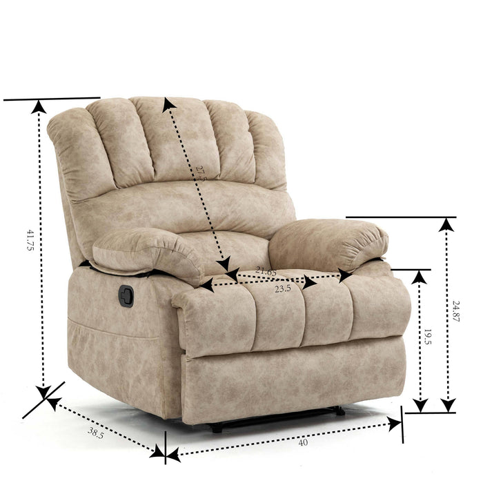 Large Manual Recliner Chair in Fabric for Living Room, Beige lowrysfurniturestore