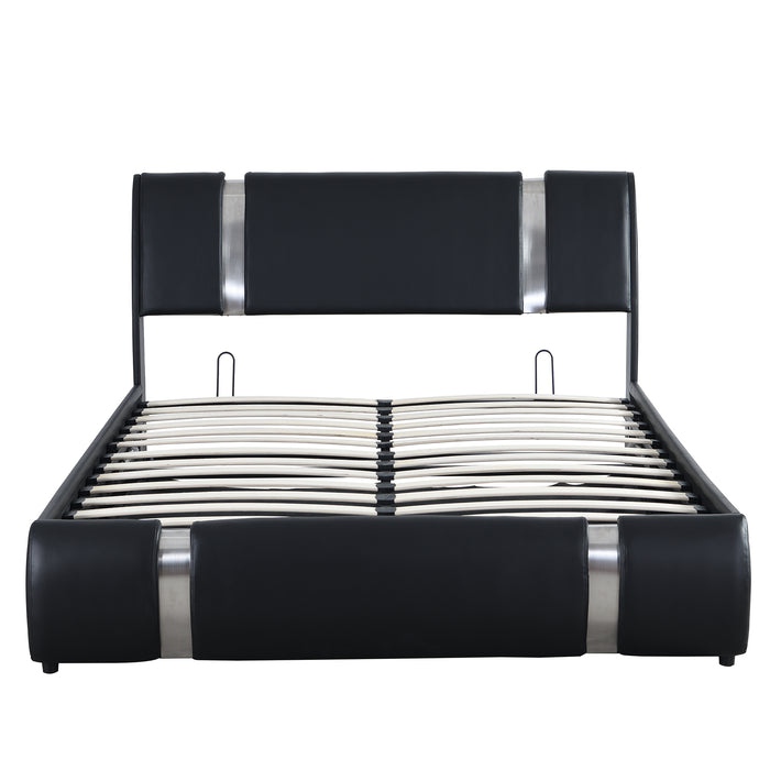 Queen Black Faux Leather Platform Bed with a Hydraulic Storage System