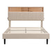 Full Beige Upholstered Platform Bed with Storage Headboard and USB Port lowrysfurniturestore