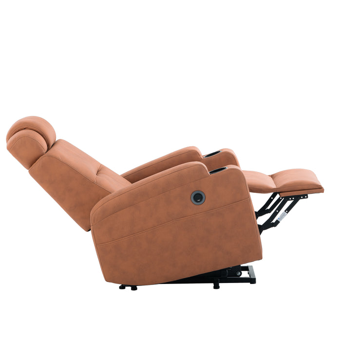 Lift Chair Orange Modern Side 24" Seat Width Side Pocket USB Charge Port