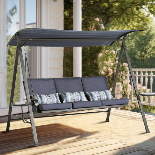3-Seater Blue Swing Porch Swing with Canopy lowrysfurniturestore
