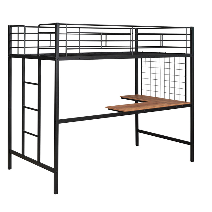 Black Twin Metal Loft Bed with Desk and Metal Grid | lowrysfurniturestore