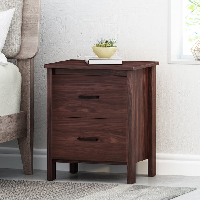 Wenge Nightstand Modern Design with 2 Drawers and Faux Wood Finish