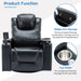 Black 270 Degree Swivel PU Leather Power Recliner Home Theater Recliner with Surround Sound Cup Holder Removable Tray Table Hidden Arm Storage | lowrysfurniturestore