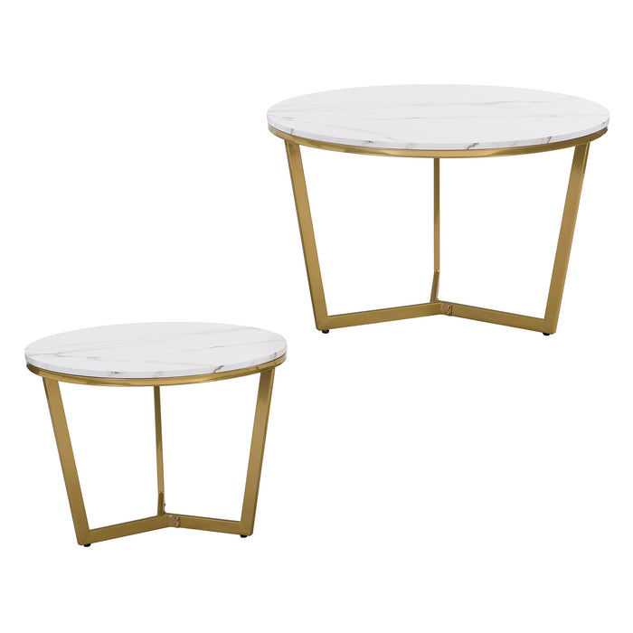 White Modern Round Coffee Table Set 2-Piece