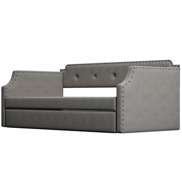 Twin Upholstered Daybed with Trundle Wood Slat Support Upholstered Gray | lowrysfurniturestore