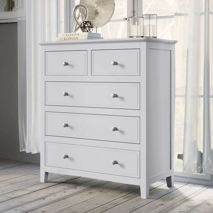 White Solid Wood 5-Drawer Chest