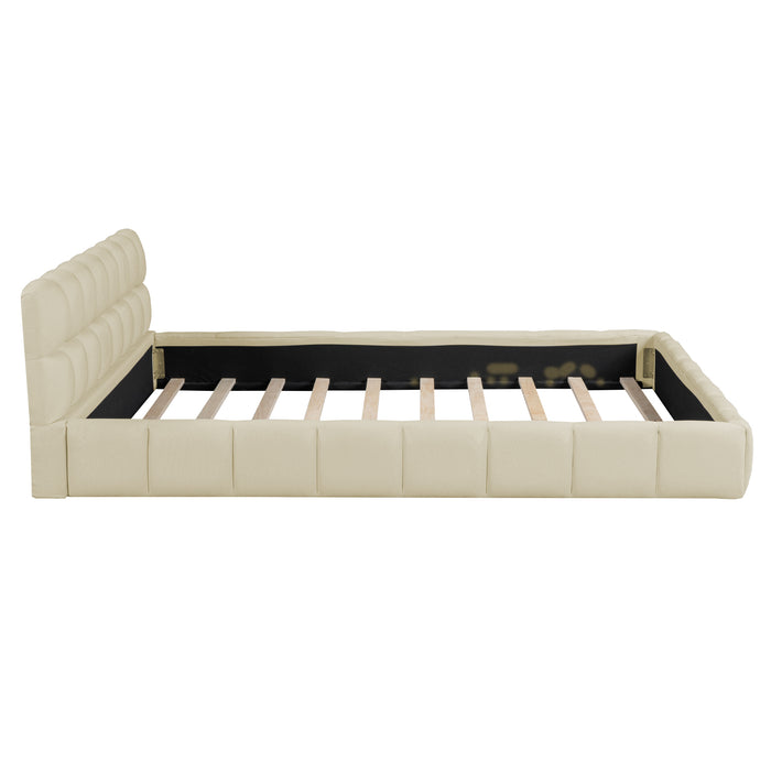 Queen Beige Upholstered Bed