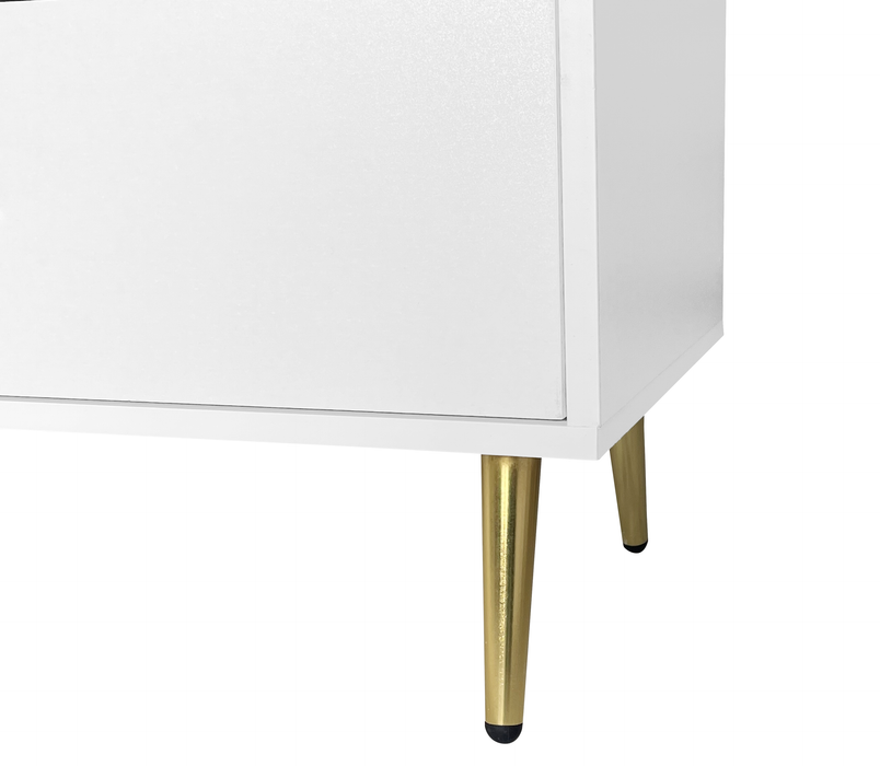 White 7-Drawer Chest with Golden Handles and Legs