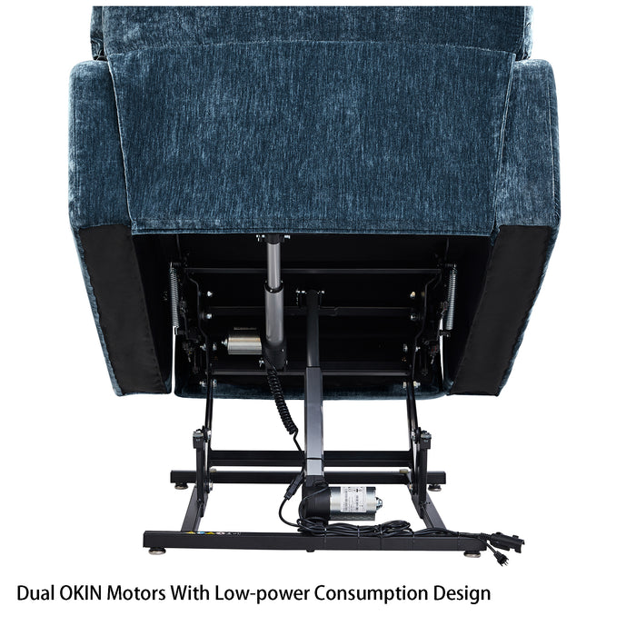 Lift Chair Blue Chair Infinite Position Lay Flat 180° Recliner with Heat Massage Lift Recliner