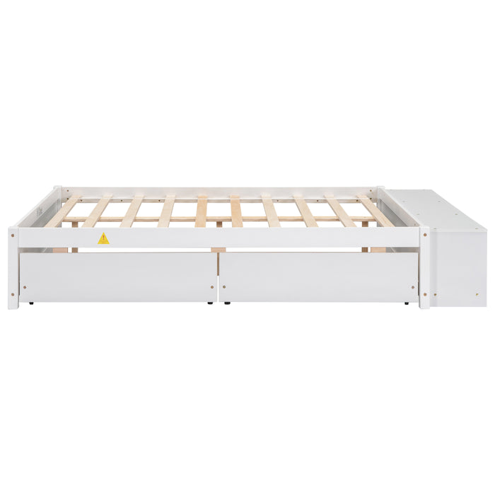 Full Size Bed with Storage Case, 2 Storage drawers, Lengthwise Support Slat,White | lowrysfurniturestore