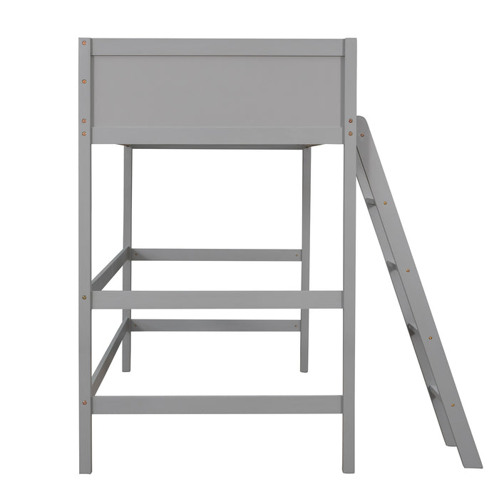 Gray Solid Wood Twin Size Loft Bed with Ladder | lowrysfurniturestore