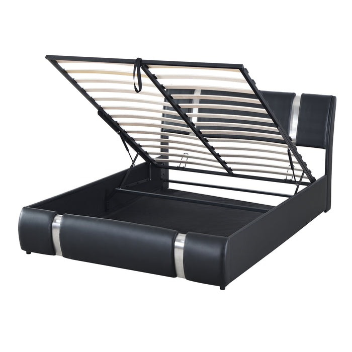 Queen Black Faux Leather Platform Bed with a Hydraulic Storage System