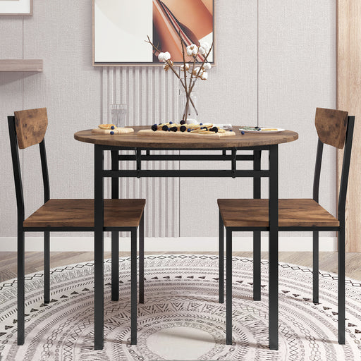 3 pc Modern Brown Round Dining Table Set with Drop Leaf and 2 Chairs lowrysfurniturestore