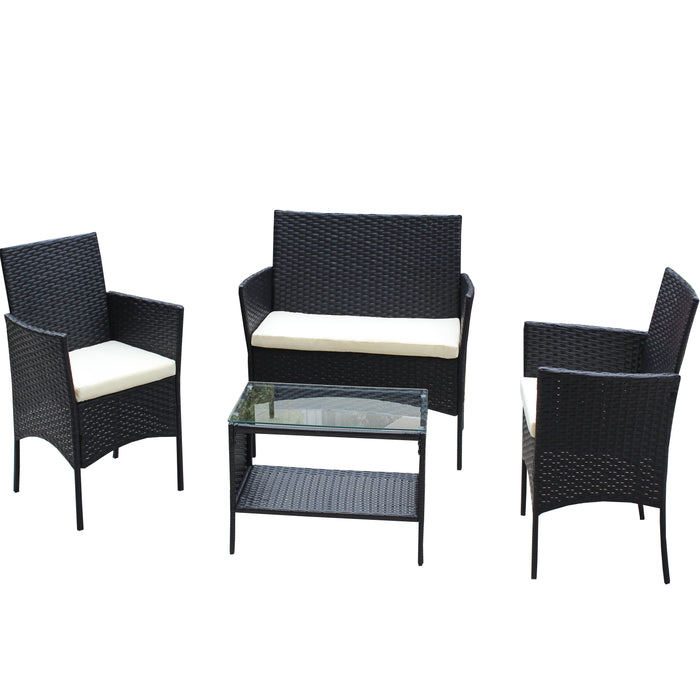 4 PC Black Rattan Patio Furniture Set Outdoor Patio with Cushions