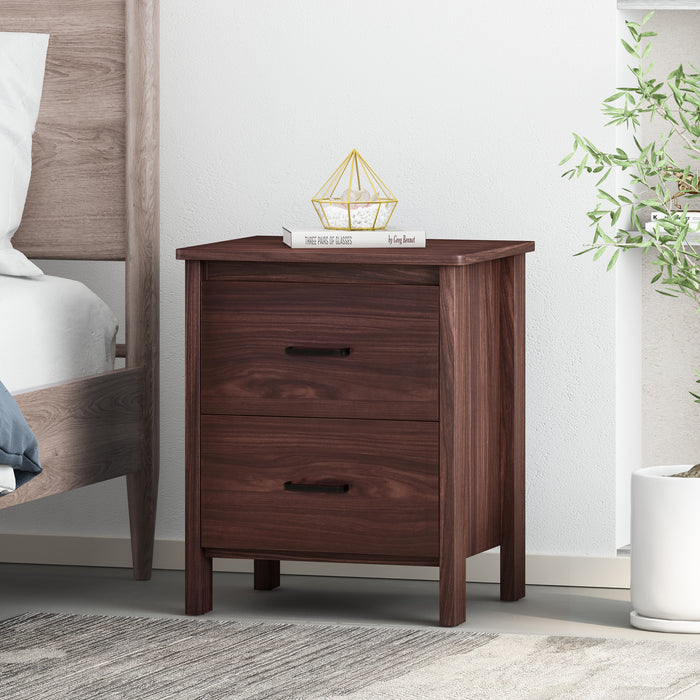 Wenge Nightstand Modern Design with 2 Drawers and Faux Wood Finish