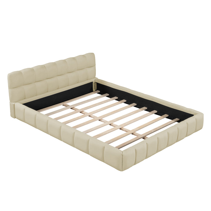 Queen Beige Upholstered Bed