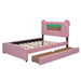 Full Size Upholstered Storage Platform Bed with Cartoon Ears Headboard, LED and USB, Pink lowrysfurniturestore