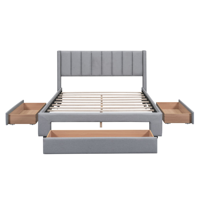 Queen Gray Upholstered Platform Bed with Storage