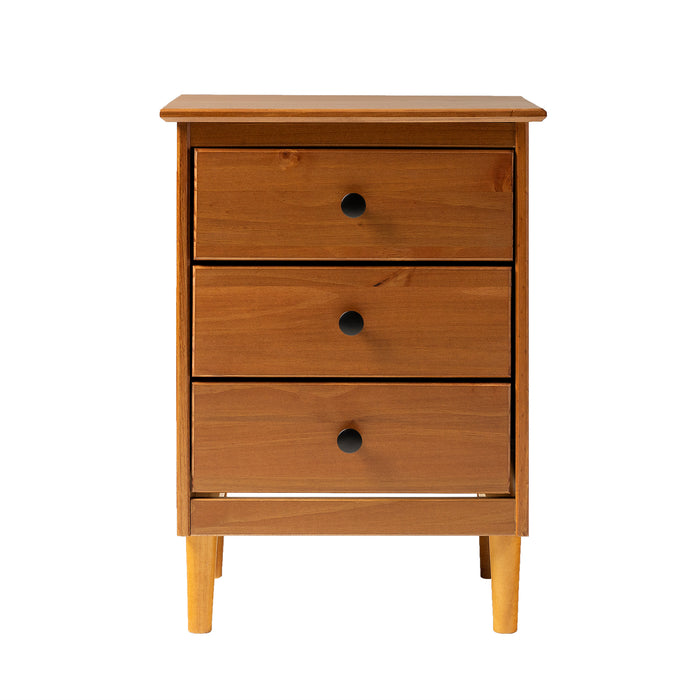 Caramel 3-Drawer Solid Wood Nightstand