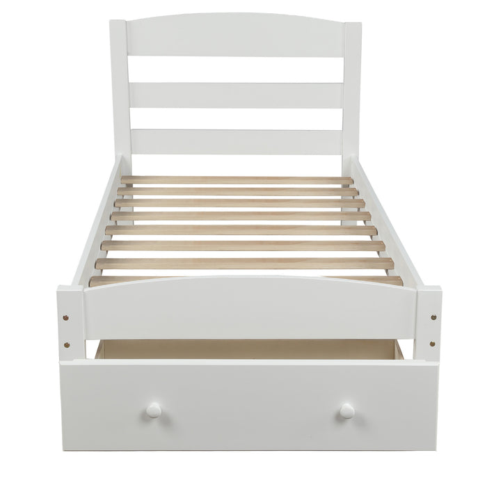 Platform Twin Bed Frame with Storage Drawer and Wood Slat Support No Box Spring Needed, White | lowrysfurniturestore