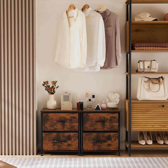 Brown 4-Drawer Chest of Drawers with Metal Frame and Wood Top