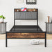 Twin Platform Black Bed Frame Storage Headboard with Charging Station lowrysfurniturestore