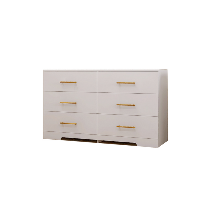 White color Large 6 drawers chest of drawer dressers table with golden handle | lowrysfurniturestore