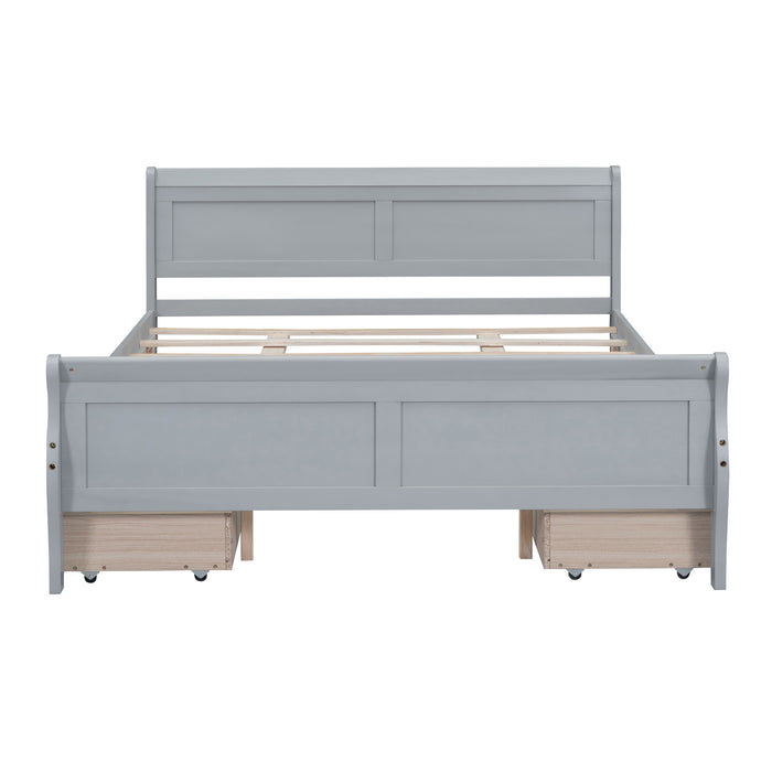 Queen Gray Wood Platform Bed with 4 Drawers